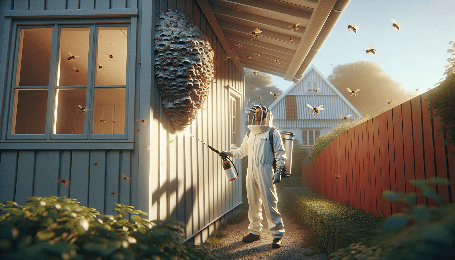 Lukning af indgang til jordbo med beskyttelseshandsker efter fjernelse af hvepsebo